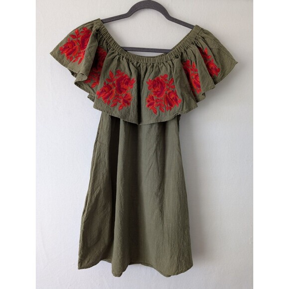 Umgee Women’s Size Small Green Red Floral Off Shoulder Dress - Picture 1 of 7
